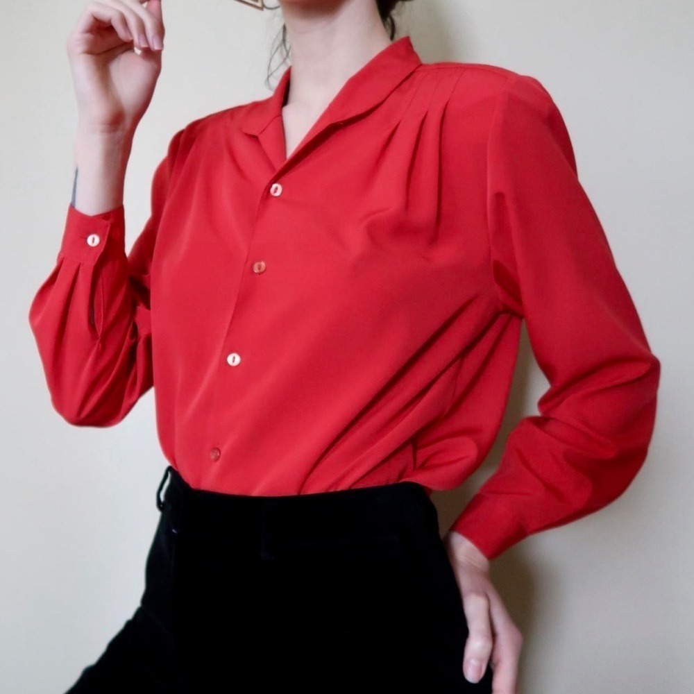 Woman's Vintage 80s Worthington Essentials Red Blouse Still Has Original Tags